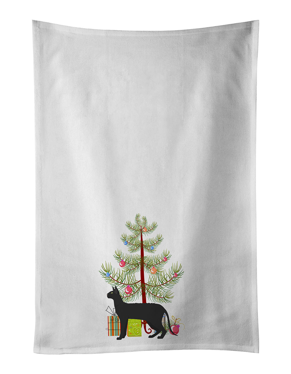 Black Cornish Rex Cat Christmas Kitchen Towel Set of 2