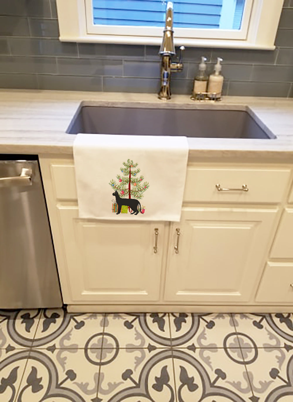 Black Cornish Rex Cat Christmas Kitchen Towel Set of 2