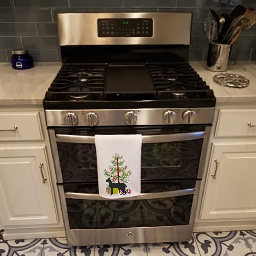 Black Cornish Rex Cat Christmas Kitchen Towel Set of 2