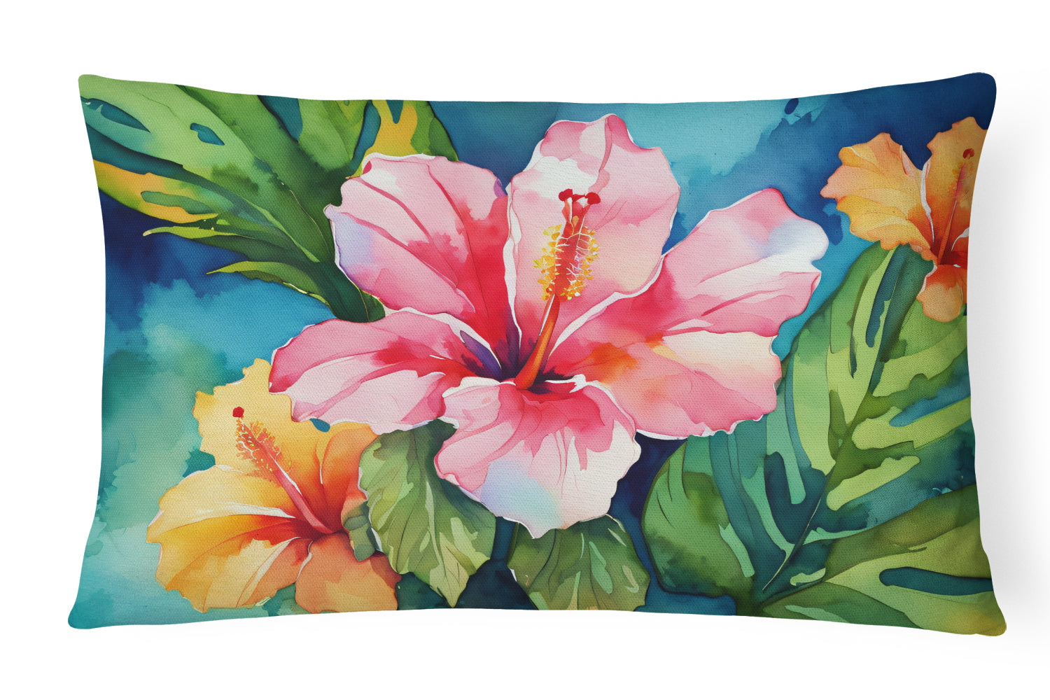 Hawaii Hawaiian Hibiscus in Watercolor Throw Pillow