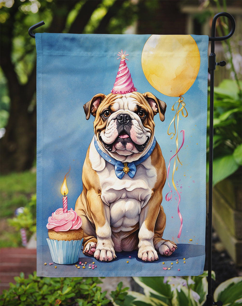 English Bulldog Happy Birthday Garden Flag