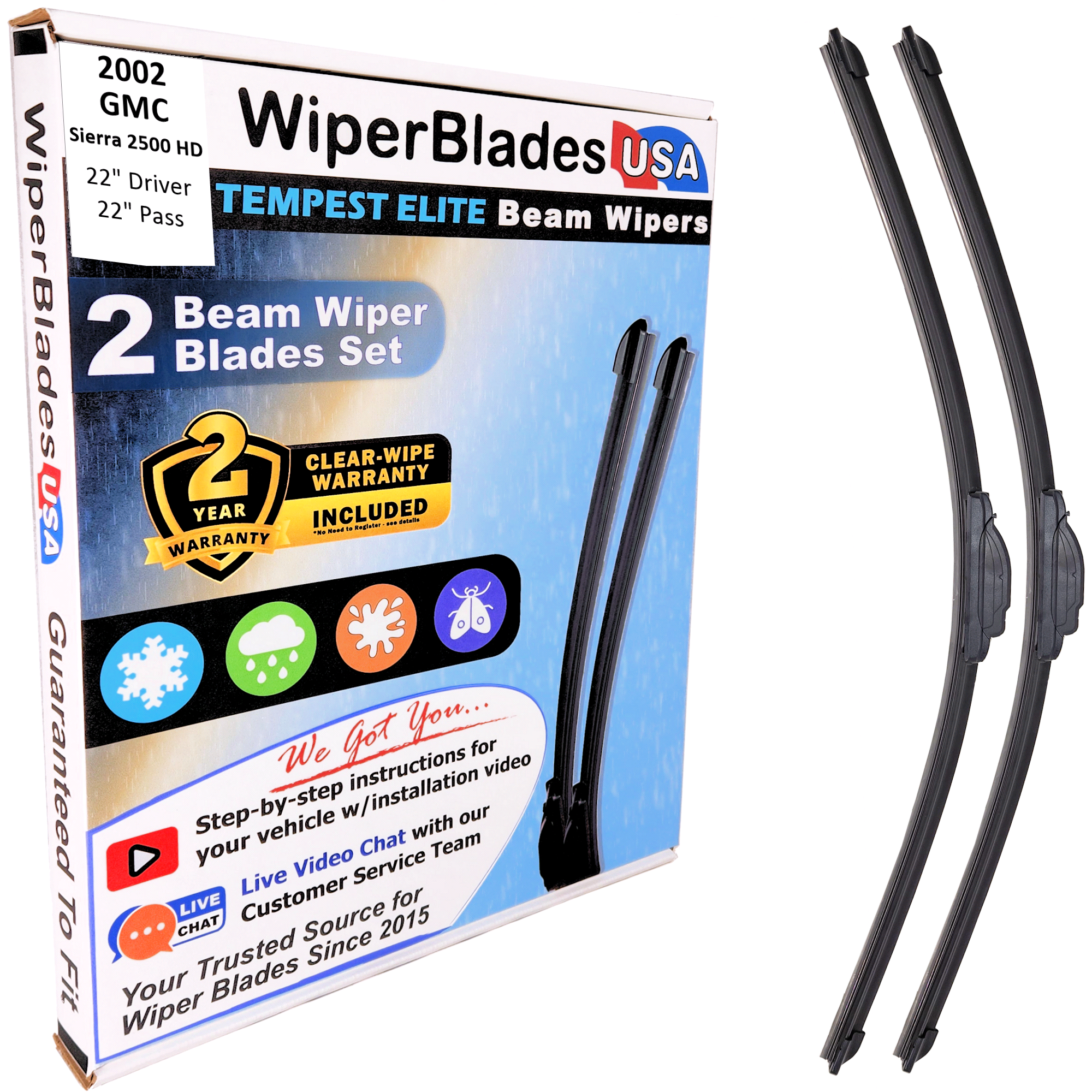 2002 GMC Sierra 2500 HD Wiper Blades w/2yr Wear Warranty (Set of 2) Beam Wipers