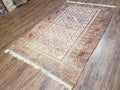 Antique Caucasian Shirvan Rug 4x6, Dagestan Area Rug, Wool Hand-Knotted Soft Red & Ivory 1920s Oriental Carpet, Soft Muted Colors
