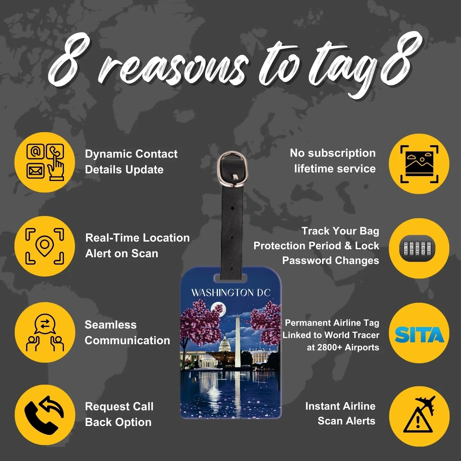Smart Bag Security Tag - Washington Dc  [Pack 2]